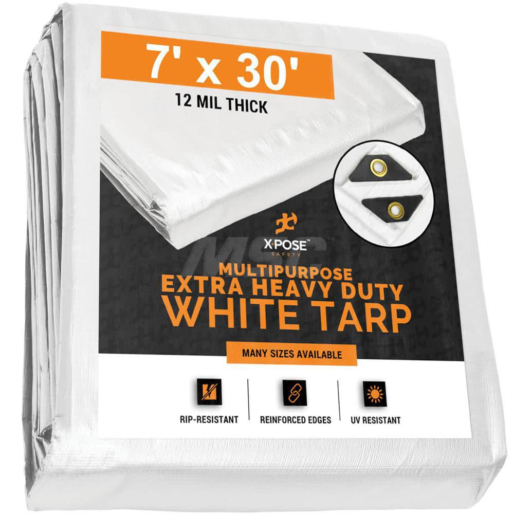 Tarp/Dust Cover: White, Rectangle, Polyethylene, 30' Long x 7' Wide, 12 mil MPN:WHD-730-X-A