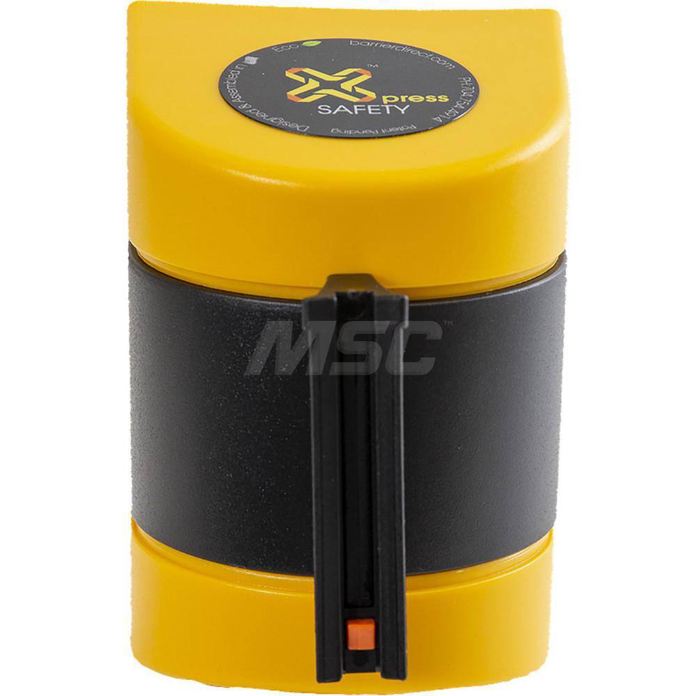 Pedestrian Barrier Retractable Belt: Plastic, Black & Yellow, Wall Mount, Use with Xpress PRO Post & Xpress LITE Posts MPN:WSAFEYYB15G1