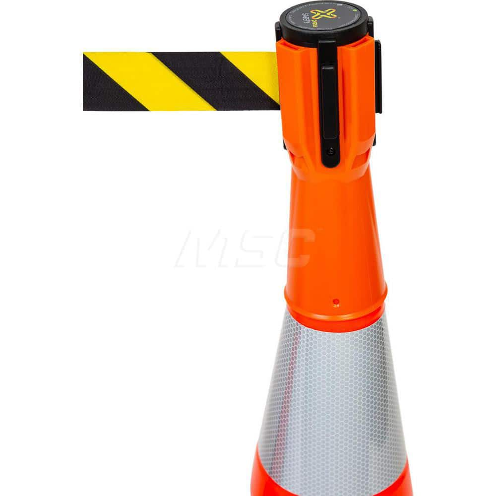 Cone-Mounted Retractable Belt Barrier, Orange casing, 11 Ft. Yellow / Black Belt  MPN:CSAFEOYB11