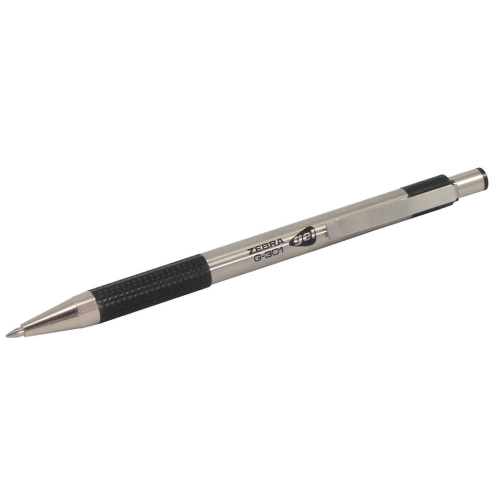 Zebra Pen G-301 Retractable Gel Pens, Medium Point, 0.7 mm, Silver Barrel, Black Ink (Min Order Qty 24) MPN:41311