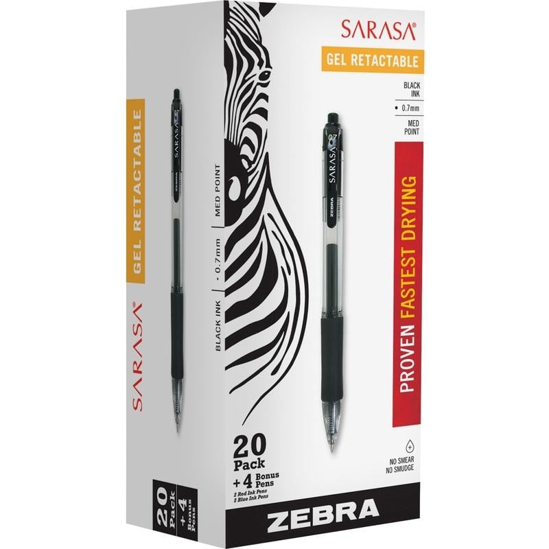 Zebra Pen SARASA Retractable Gel Pens, Pack Of 24, Medium Point, 0.7 mm, Assorted Colors (Min Order Qty 3) MPN:14680