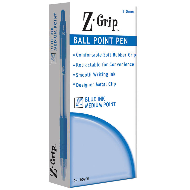 Zebra Pen Z-Grip Retractable Ballpoint Pens, Pack Of 12, Medium Point, 1.0 mm, Tinted Barrel, Blue Ink (Min Order Qty 13) MPN:22220