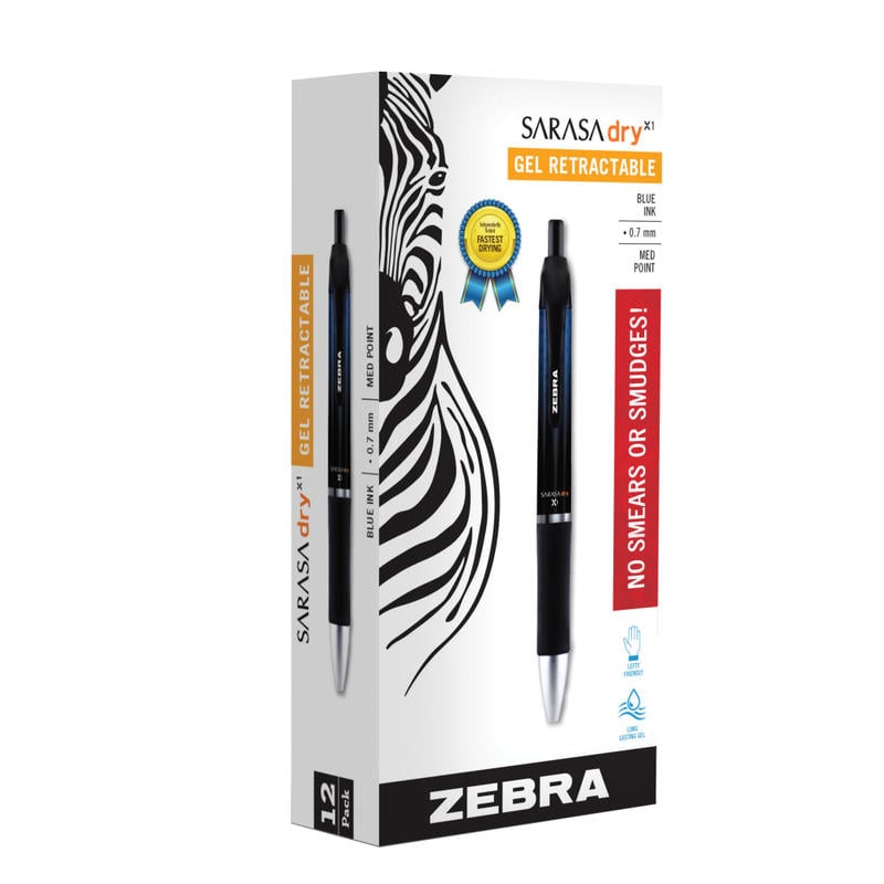 Zebra Pen SARASA Dry X1 Retractable Gel Pens, Pack Of 12, Medium Point, 0.7 mm, Blue Barrel, Blue Ink (Min Order Qty 5) MPN:45620