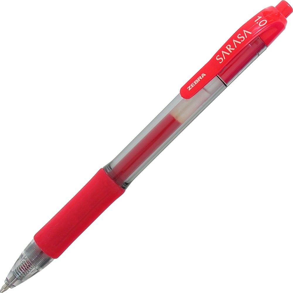 Zebra Pen SARASA X20 Retractable Gel Pens, Pack Of 12, Bold Point, 1.0 mm, Translucent Barrel, Red Ink (Min Order Qty 4) MPN:46630