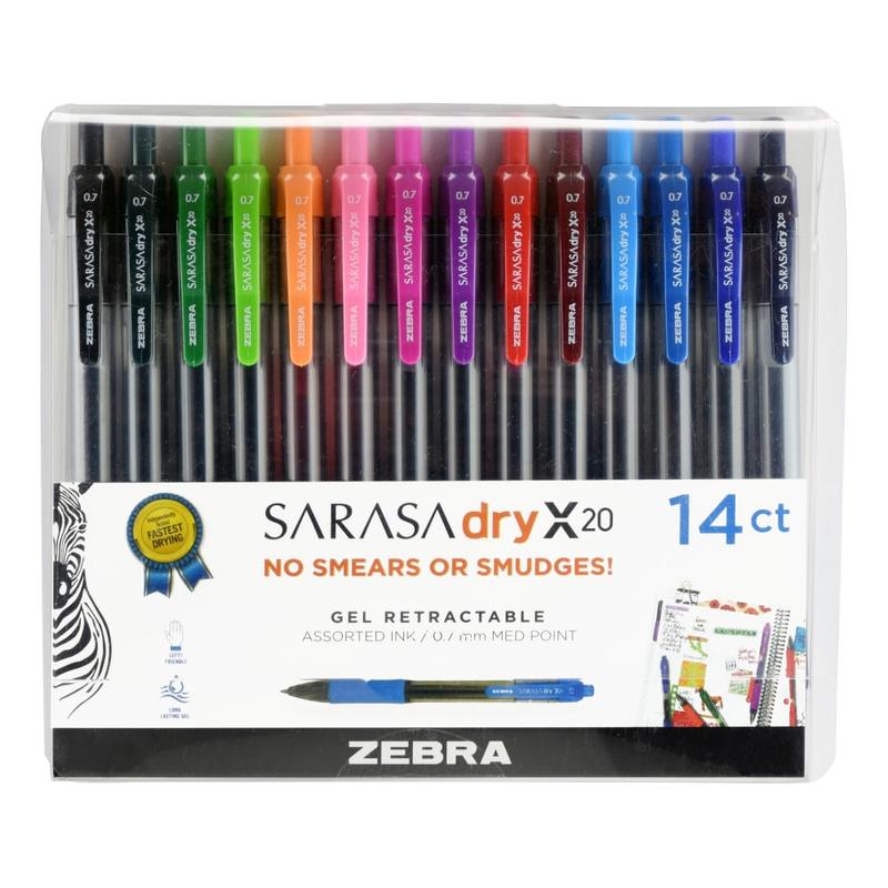 Zebra Pen SARASA Retractable Gel Pens, Pack Of 14, Medium Point, 0.7 mm, Clear Barrel, Assorted Ink Colors (Min Order Qty 3) MPN:46824