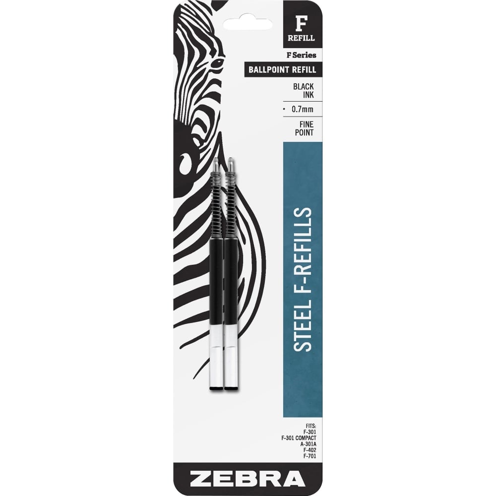 Zebra Pen Ballpoint F-Refills, Pack Of 2, Fine Point, 0.7 mm, Black Ink (Min Order Qty 29) MPN:85512