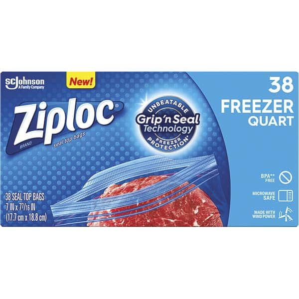 Ziploc Brand Freezer Bags, Quart, with Grip 'n Seal Technology, 38 Count, 9/Case MPN:SJN314444