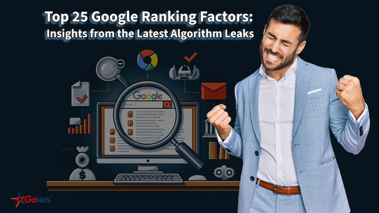 Top 25 Google Ranking Factors - Insights from the Latest Algorithm Leaks - business person happy - image of google factors in background