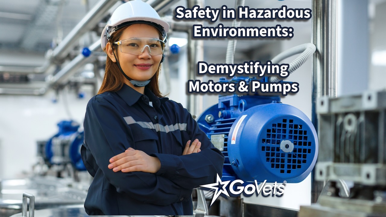 Safety in Hazardous Environments: Demystifying Motors and Pumps - Woman in coveralls and white hardhat in plant in front of motor