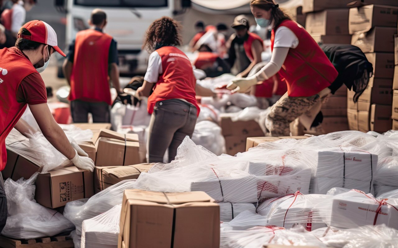 Emergency clean-up - people using PPE to handle supplies