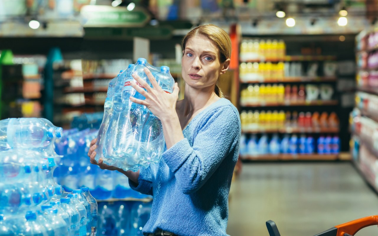 woman preparing emergency water supplies