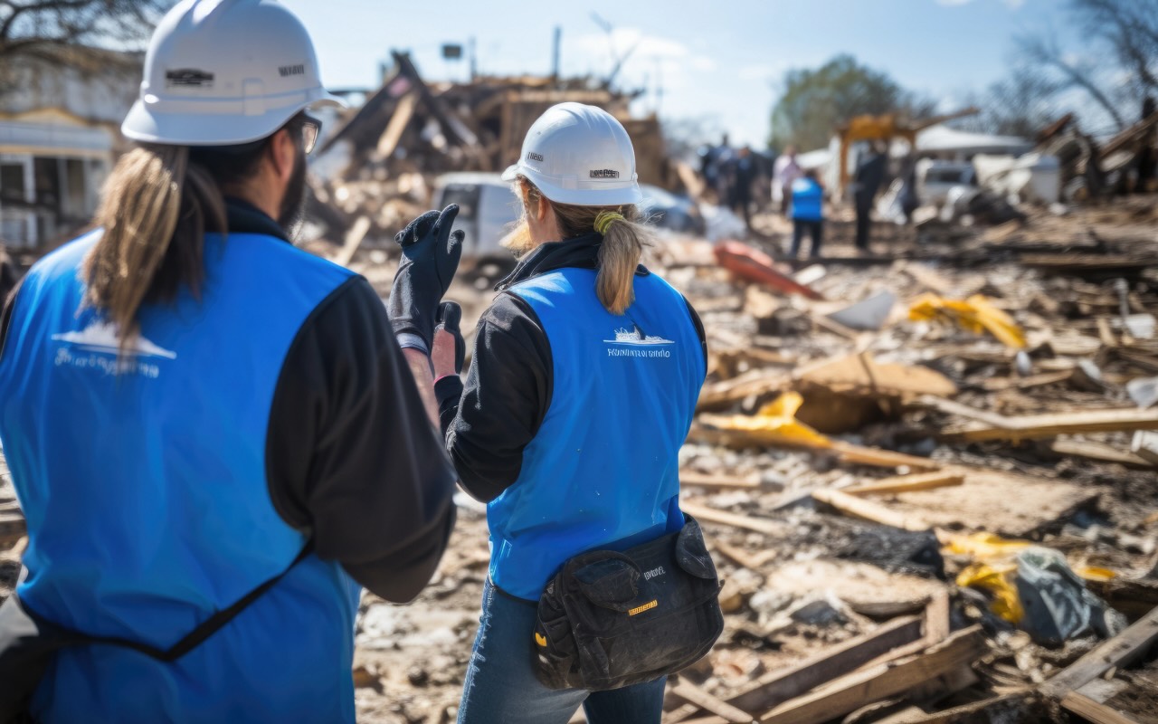 Hurricane building materials - 2 women in a hurricane zone