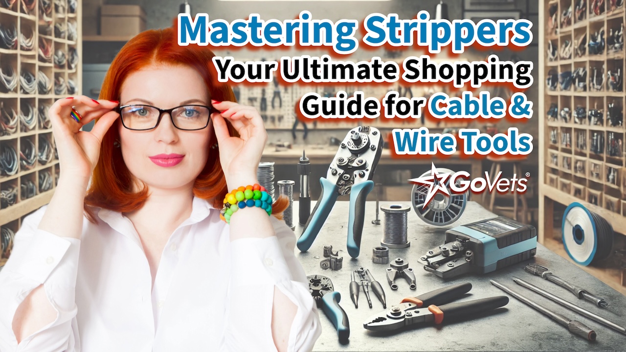 Your guide to great strippers and crimpers - woman taking off glasses and white blouse - industrial background 